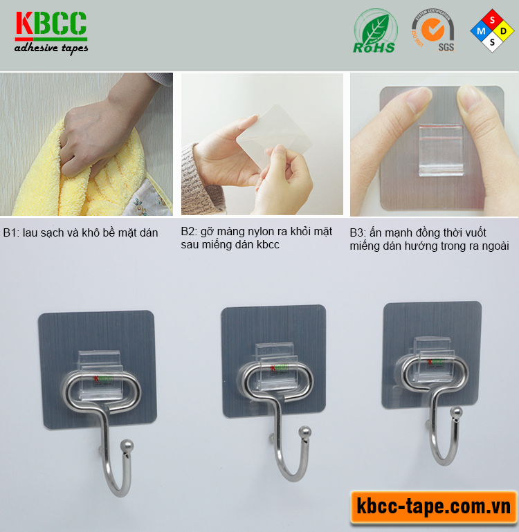 Móc dán tường KBCC-K103 chịu lực tốt, siêu dính, tái sử dụng nhiều lần kbcc-tape