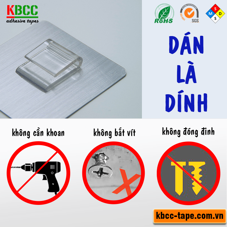 Móc dán tường chữ C tái sử dụng không gỉ